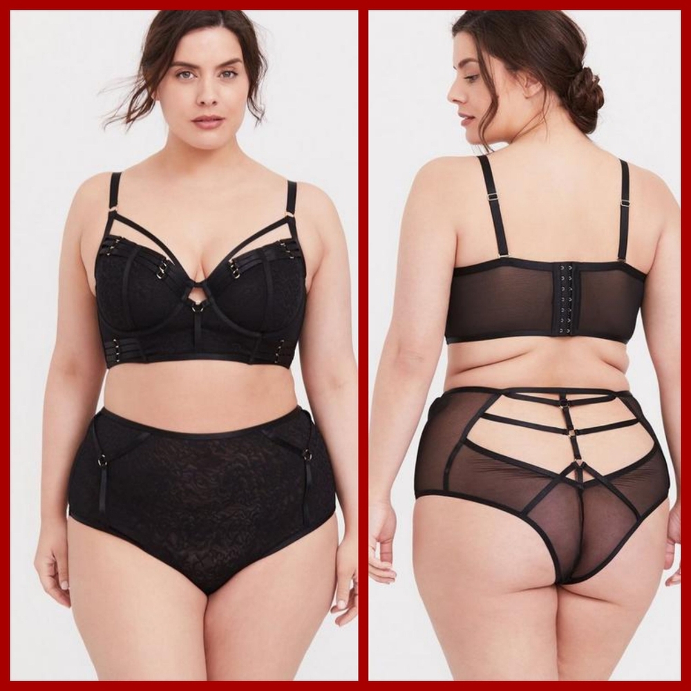 NWT Black Lace Harness High Waist Panty & Bra Set 2X **Set** OBO